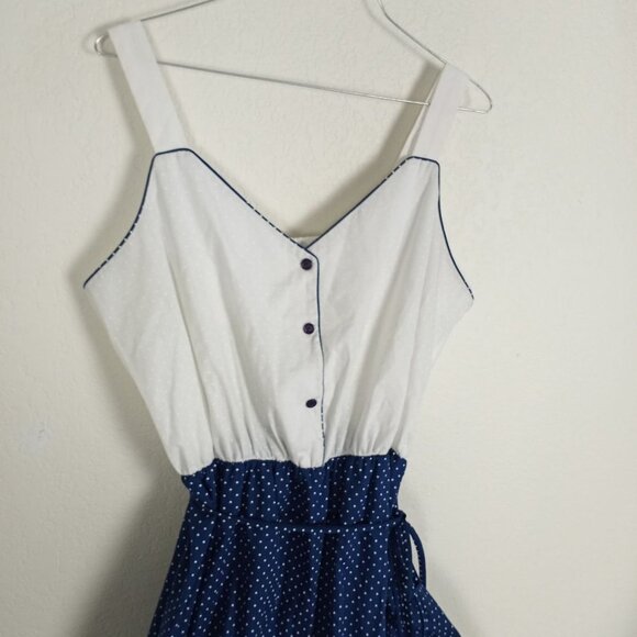 Vintage 1970s TopMade Navy & White Polka Dot Sleeveless Dress XS - Picture 9 of 10